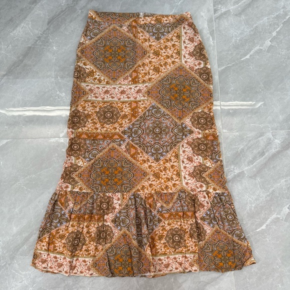 Women’s Kachel x Anthropologie Tess Ruffle Maxi Skirt Patterned Festival Boho 8 - Picture 2 of 16
